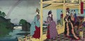 illustration du jardin rafraîchi après la pluie 1888 Toyohara Chikanobu Bijin okubi e